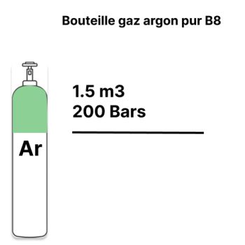 Bouteille rechargeable de gaz soudure Argon Pur - B8 - 1,5m³