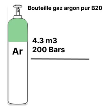 Bouteille rechargeable de gaz soudure Argon Pur - B20 - 4,3m³