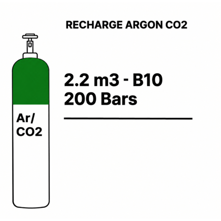 Bouteille gaz de soudure Argon CO2 15% - B10 - 2,2m³  - 245,00 €