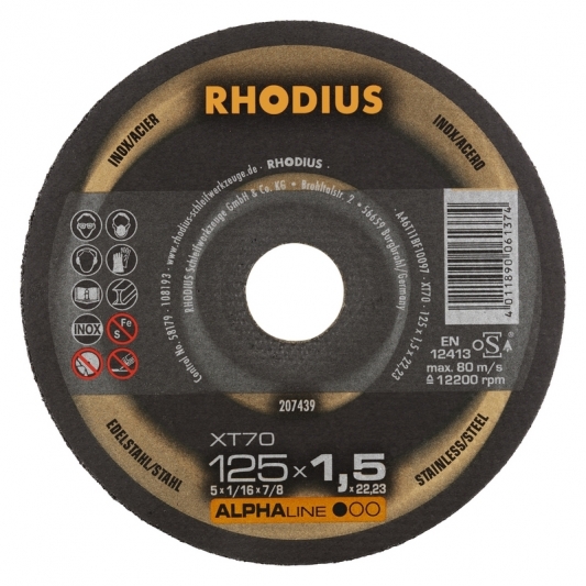 Boite de 10 disques à tronçonner inox et acier Ø 125 mm Rhodius XT70 Boite de 10 disques à tronçonner inox et acier Ø 125 mm Rhodius XT70