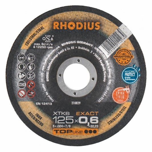 Disque à tronçonner extra fin inox et acier Ø 125 mm Rhodius XTK6 Disque à tronçonner extra fin inox et acier Ø 125 mm Rhodius XTK6