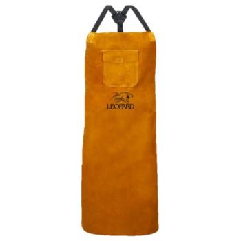 LEOPARD| Tablier de soudure en cuir croûte marron avec poche ventrale