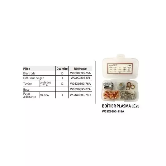 Coffret de consommable pour torche Plasma Lincoln LC 25 Coffret de consommable pour torche Plasma Lincoln LC 25