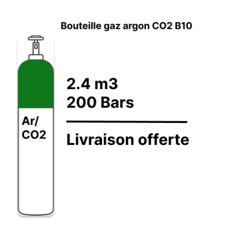 Bouteille gaz de soudure Argon CO2 15% - B10 - 2,2m³