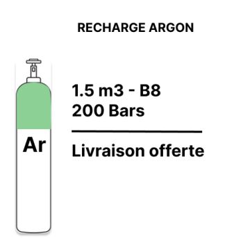 Recharge bouteille Gaz Argon Pur - B8 - 1,5m³
