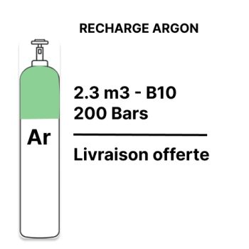 Recharge bouteille Gaz Argon Pur - B10 - 2,3m³
