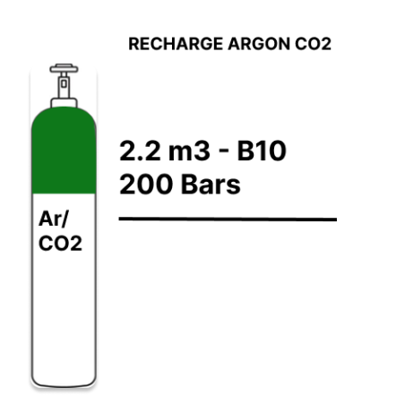 Recharge bouteille Gaz Argon CO2 - B10 - 2,3m³  - 120,00 €