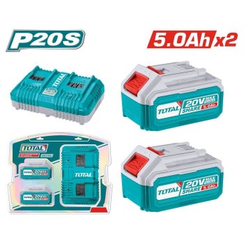 Jeu de 2 batteries 5Ah + chargeur double  TFBCPK2425E | 20 V - 5 Ah