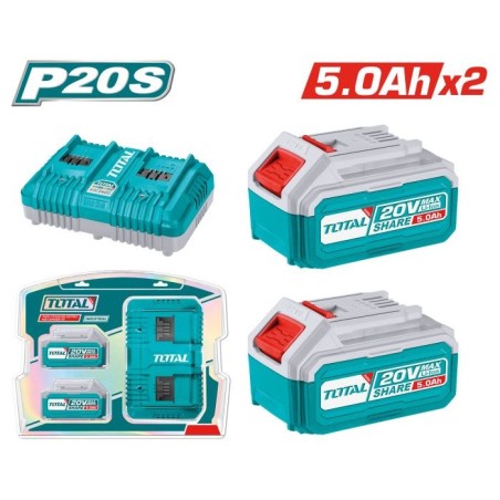 Jeu de 2 batteries 5Ah + chargeur double  TFBCPK2425E | 20 V - 5 Ah