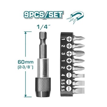 Jeu de 9 embouts 1/4'' avec porte-embouts  TACSD3091