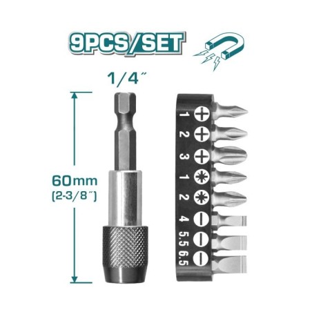 Jeu de 9 embouts 1/4'' avec porte-embouts  TACSD3091