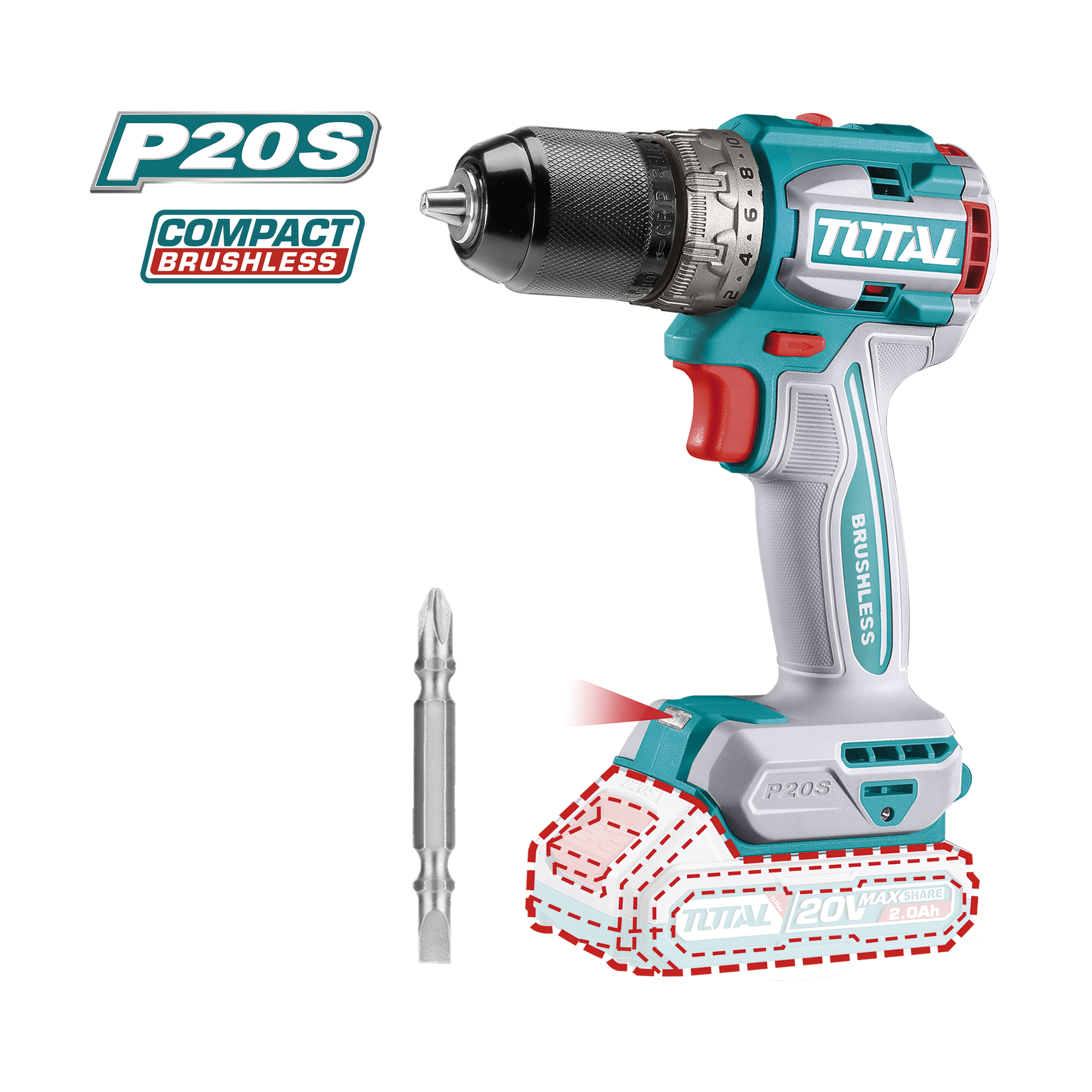 Perceuse visseuse brushless à batterie  TDLI206021 | 20 V