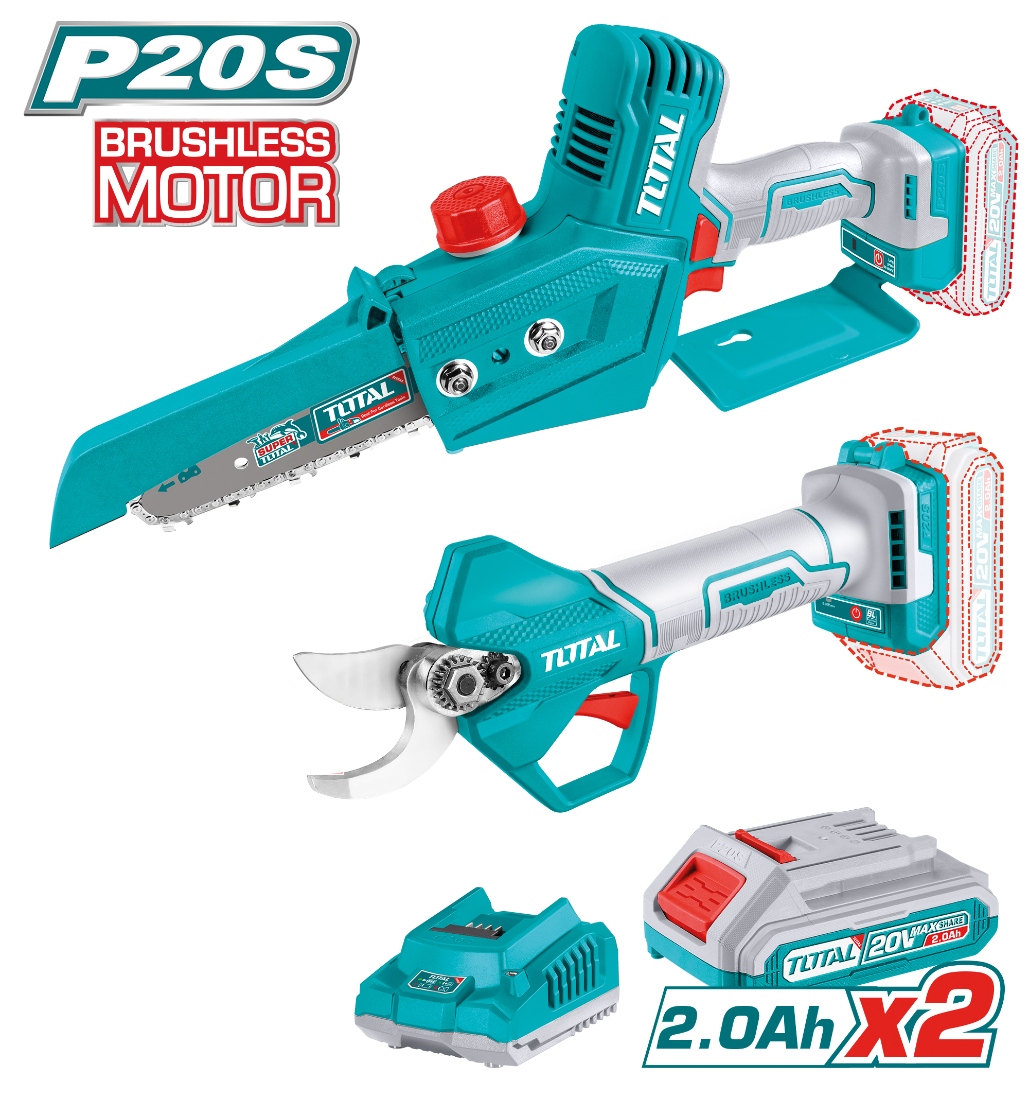 Pack mini scie à élaguer + sécateur à main  TOSLI240306E | 20 V