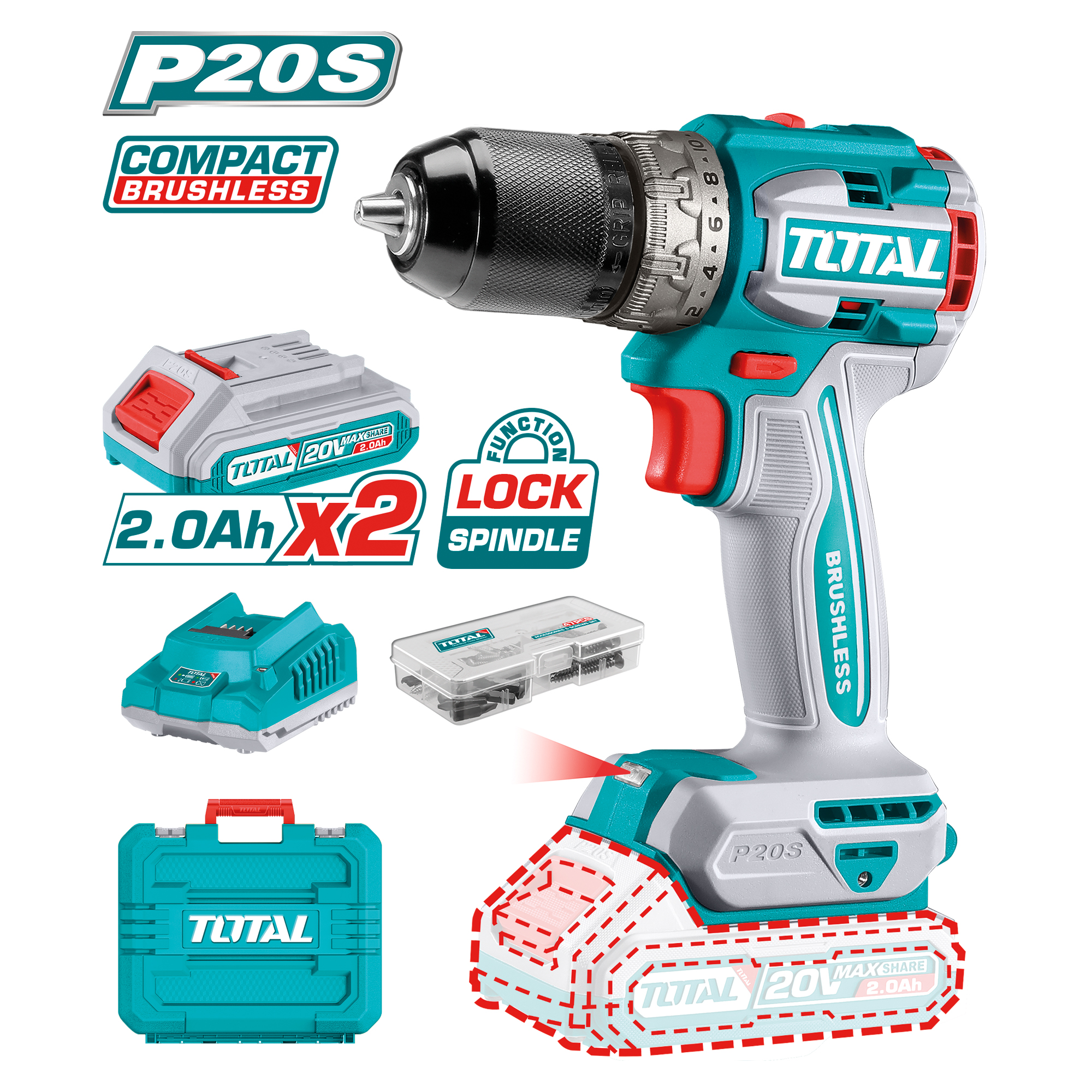 Perceuse visseuse brushless à batterie  TDLI20602E | 20 V