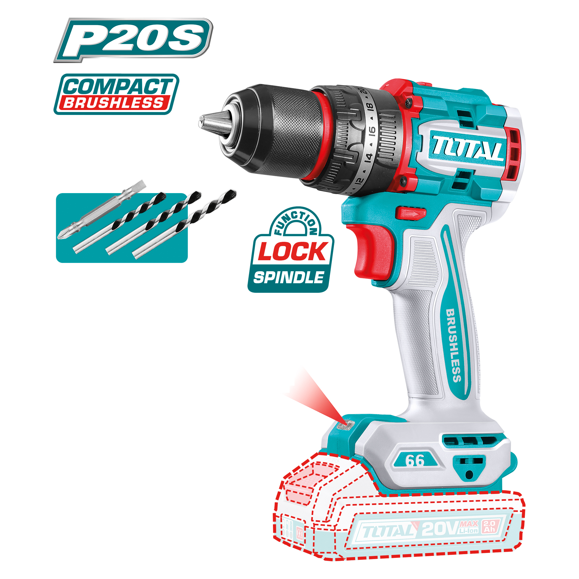 Perceuse à percussion brushless à batterie  TIDLI206681 | 20 V