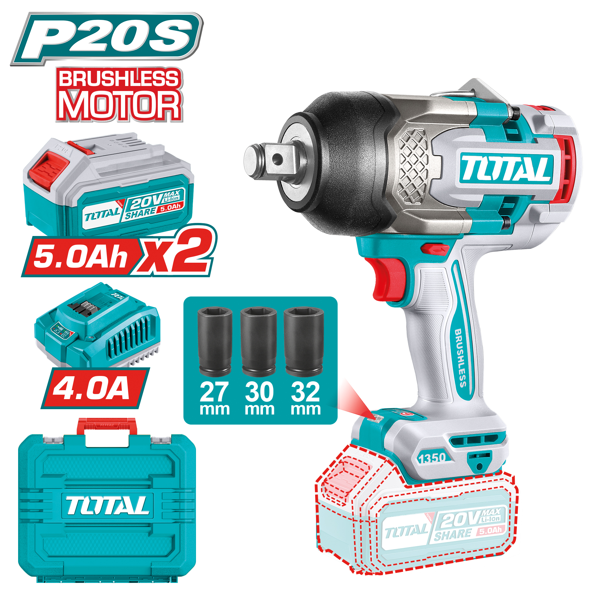 Clé d'impact 3/4'' brushless à batterie  TIWLI20135E | 20 V